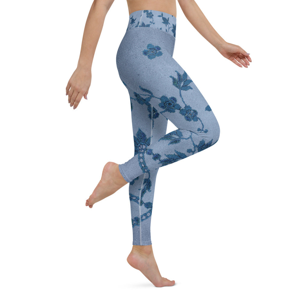 High Waist Blue Printed Lace Leggings