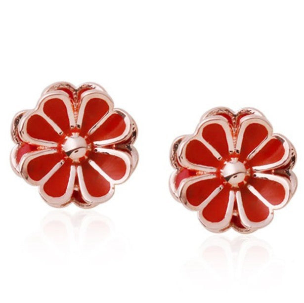 Daisy Red Stud Earrings with 14K Gold Pin | Yellow Pandora