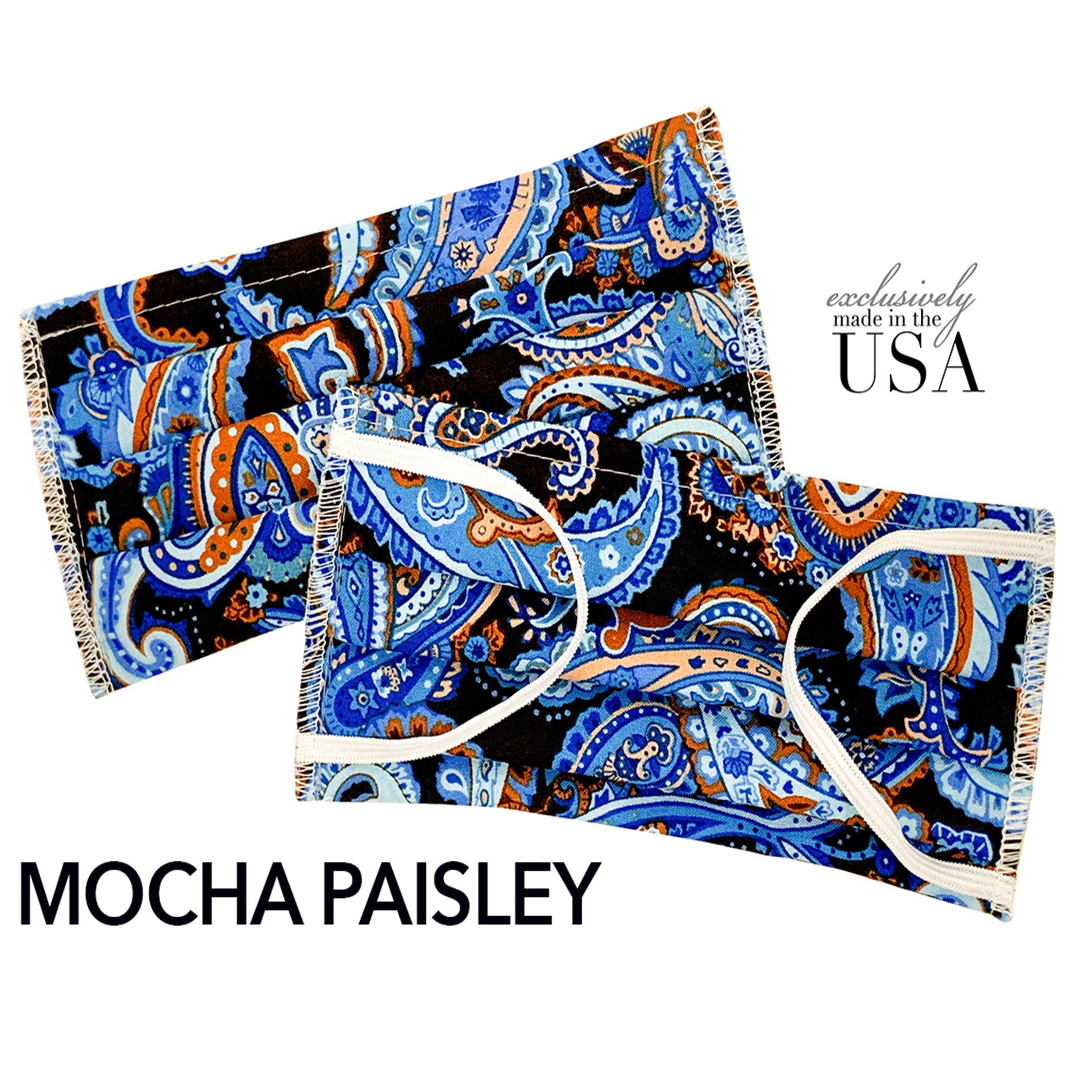 Immediate Delivery Face Mask Made in USA, 2-Ply Cotton - Mocha Paisley | Blue Uranus