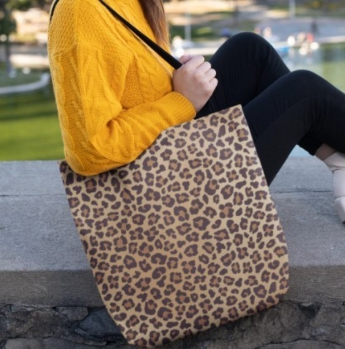 Leopard Print Animal Tote Bag | Yellow Pandora