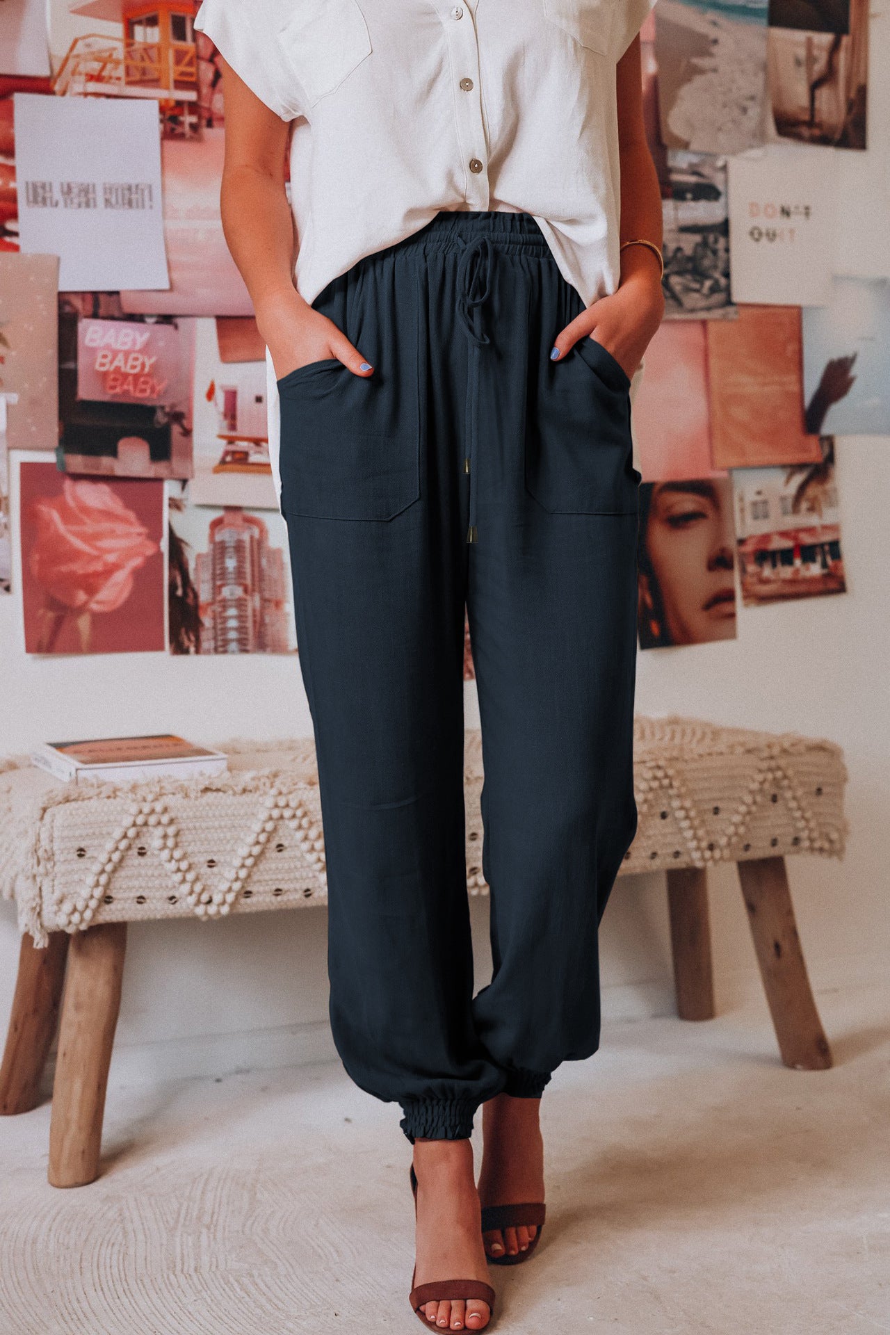 Solid Color Rayon Comfortable Casual Trousers