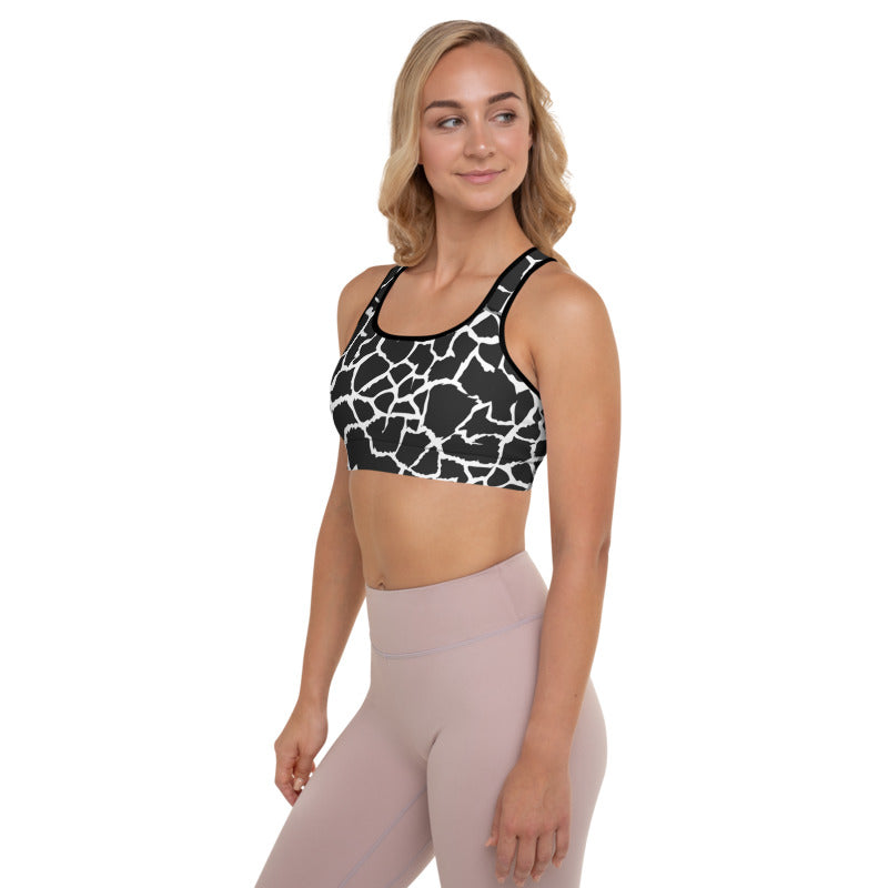 Animal Print Giraffe Padded Black/White Sports Bra