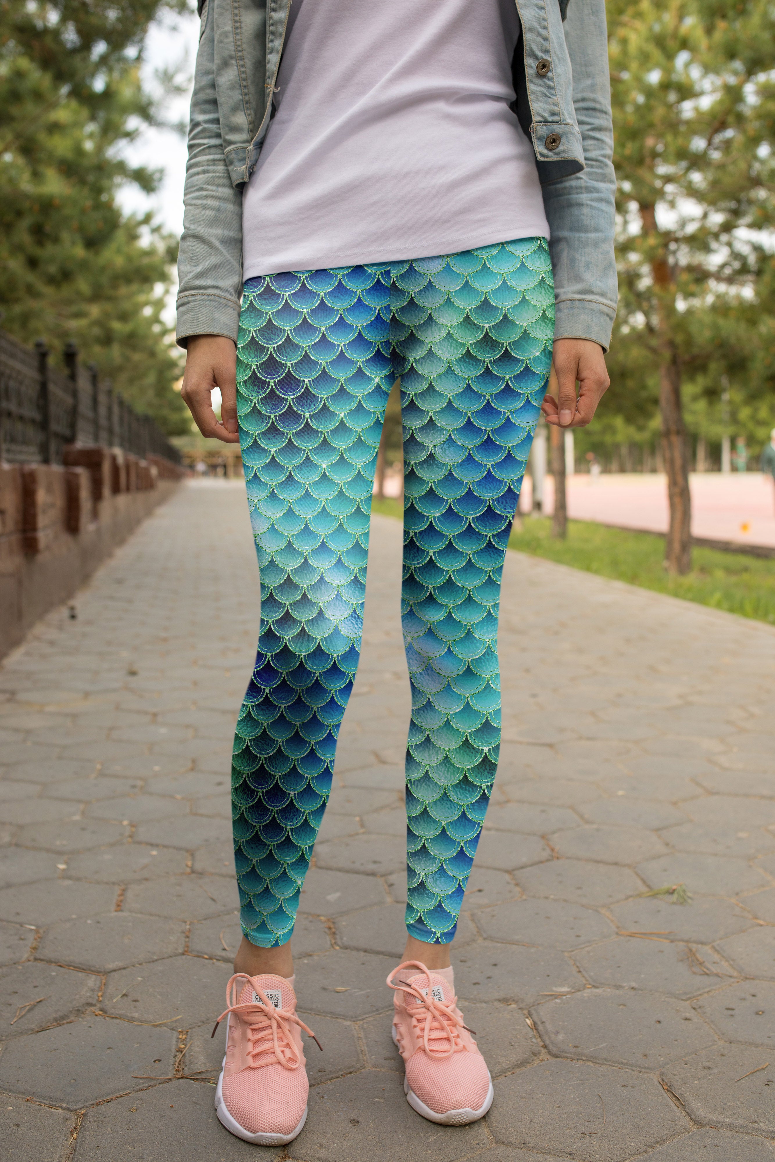 Blurple Distressed Mermaid Leggings, Capris and Shorts