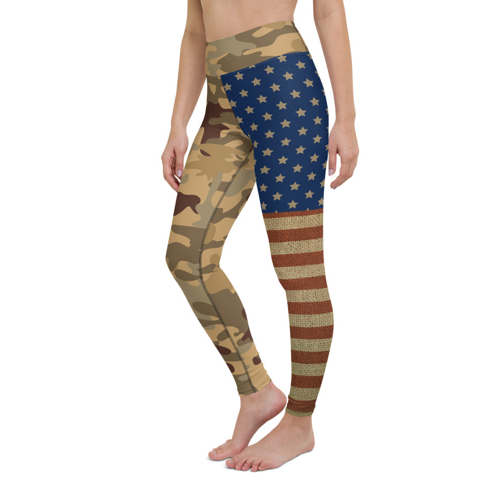 High Waist Patriotic Camo USA Flag Leggings