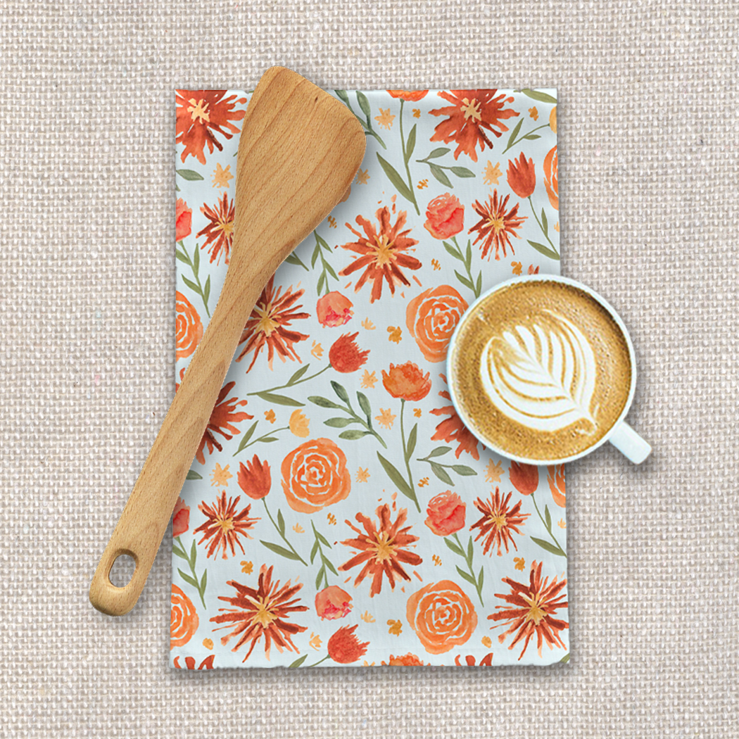 Burnt Orange Flower Burst Tea Towel