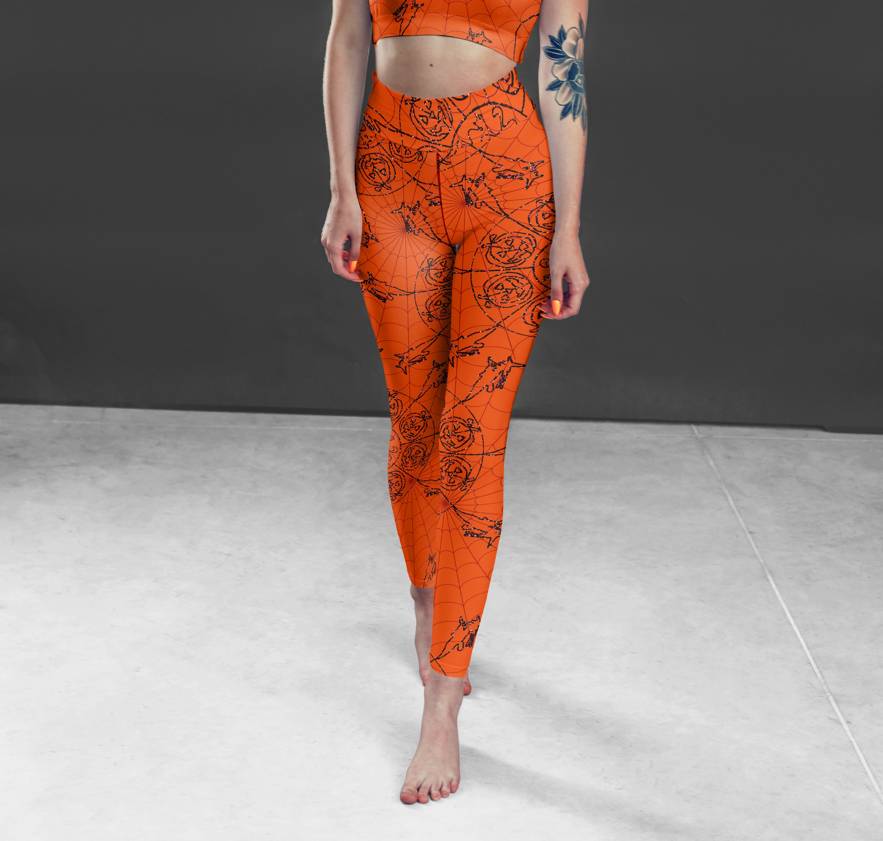 Orange Mandala leggings, Capris and Shorts Halloween