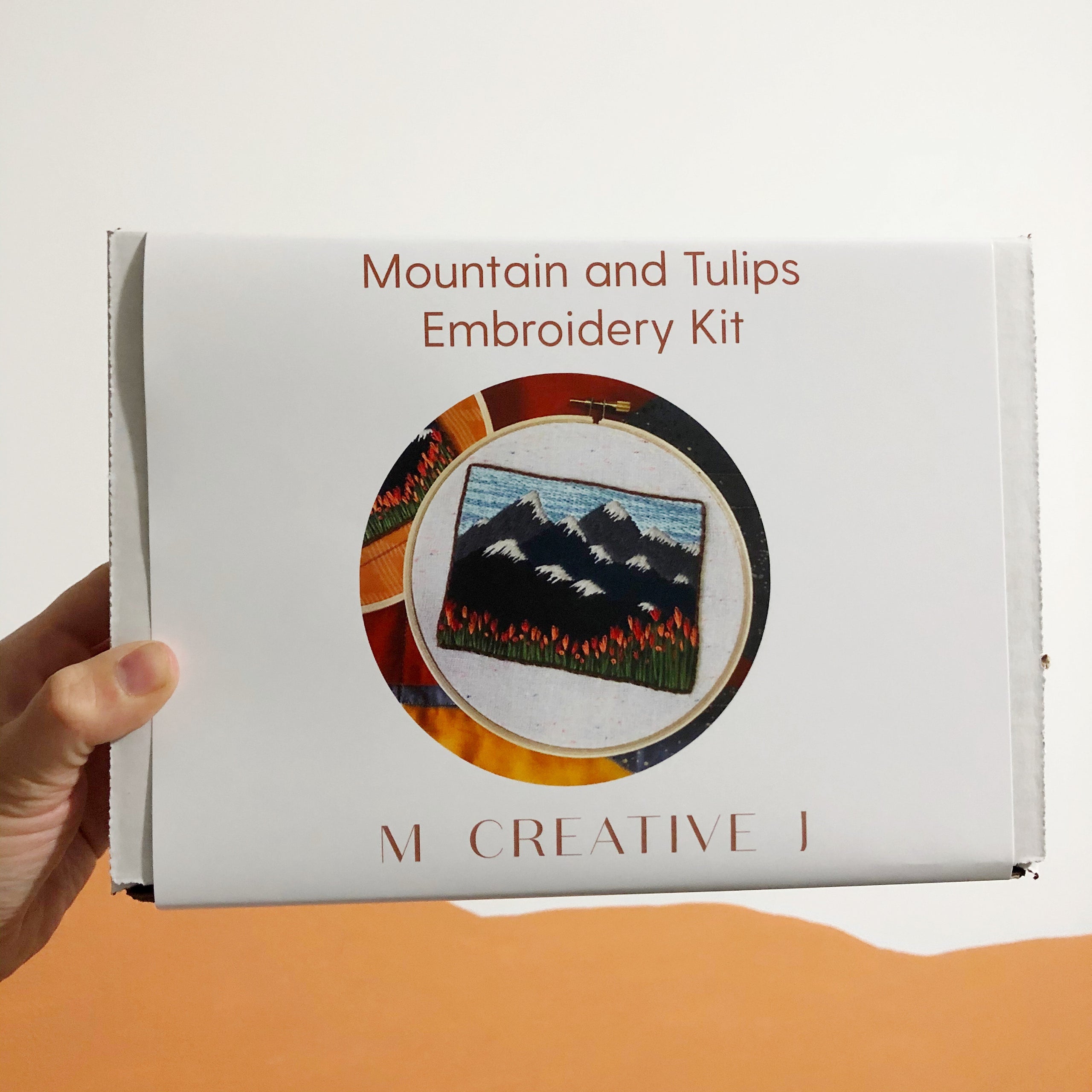 Mountain Landscape with Tulips DIY Beginner Embroidery Kit | Pink Cassiopeia