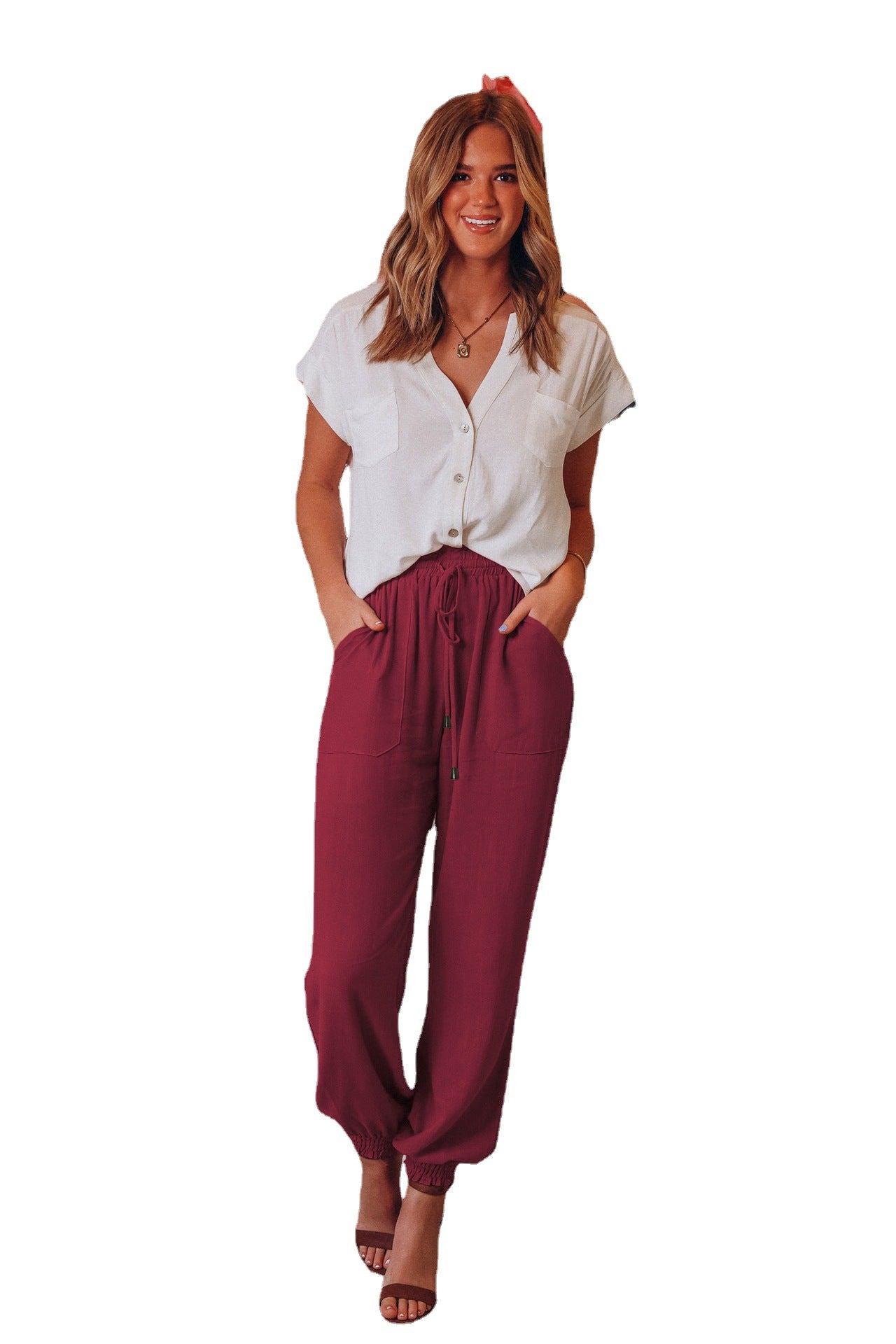 Solid Color Rayon Comfortable Casual Trousers