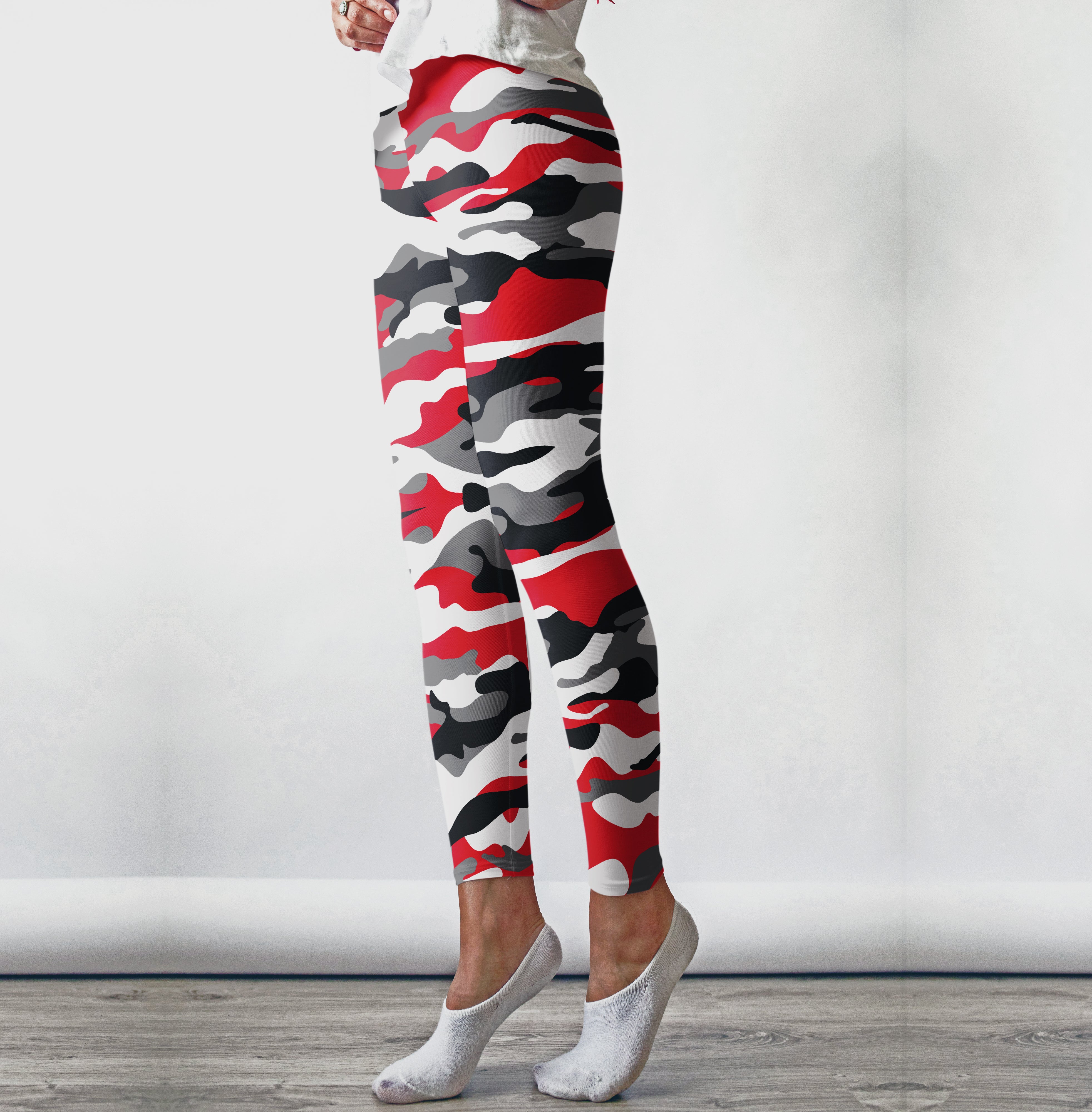 Red Camo Leggings, Capris and Shorts