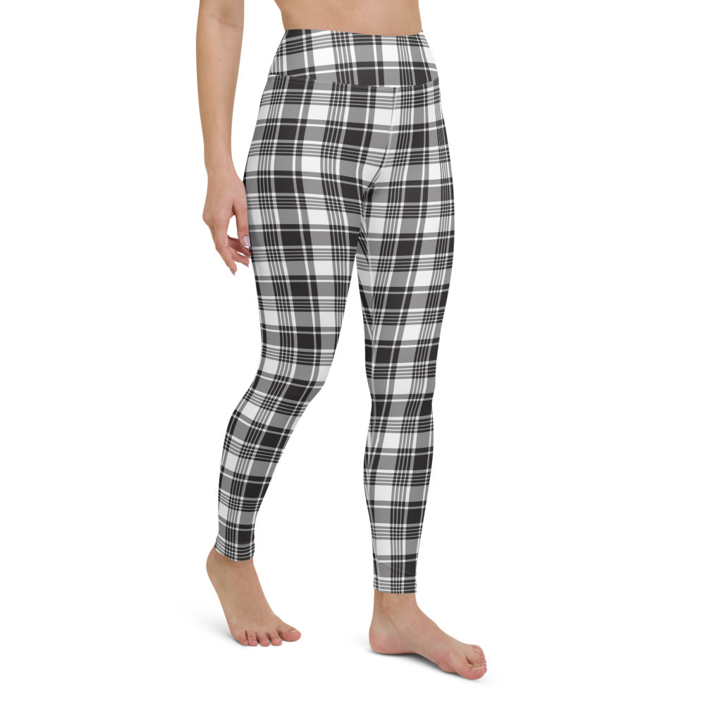 Black White Plaid Tartan High Waist Leggings