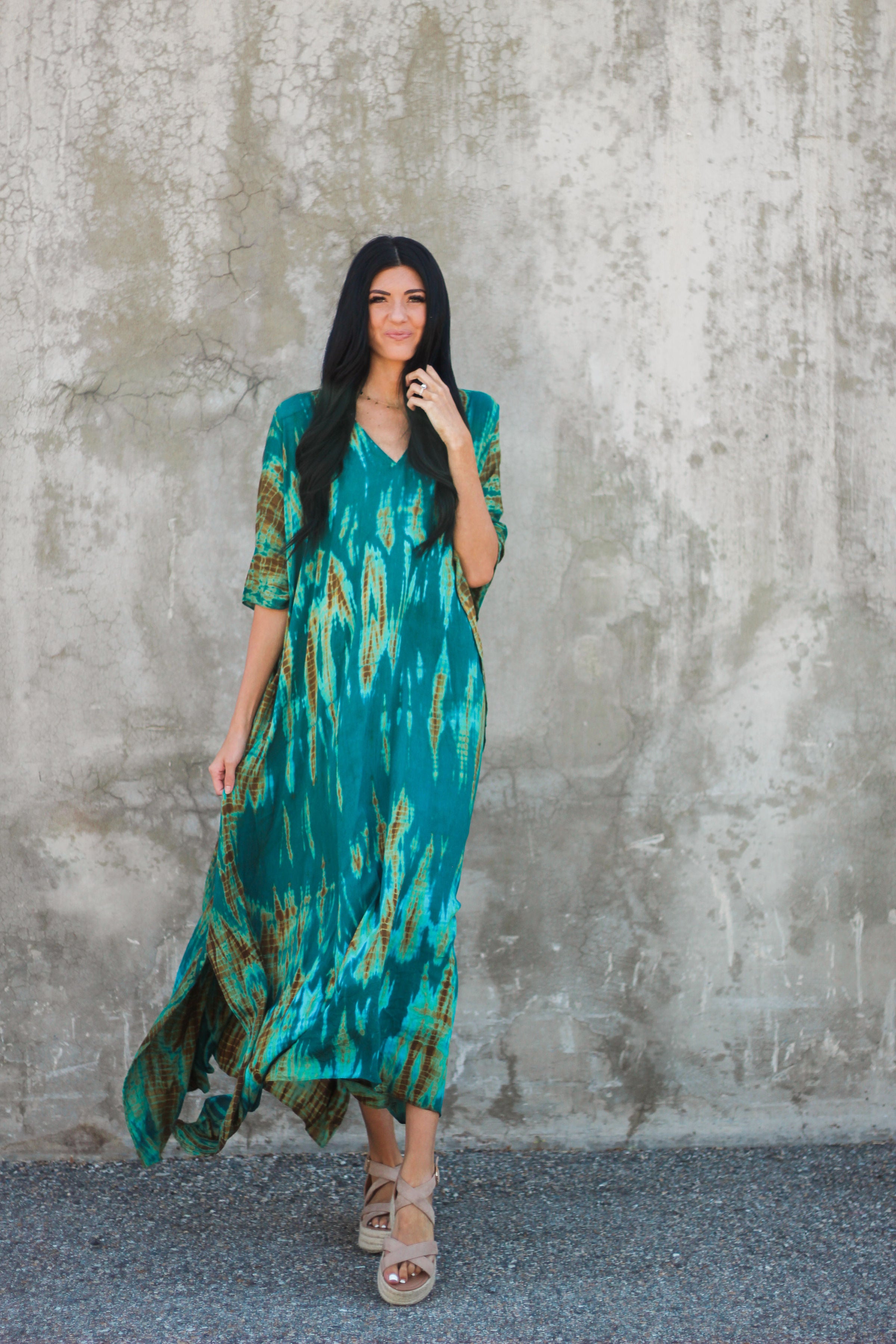 Teal Kaftan Dress, tie dye caftan, caftan for women, tie dye dress