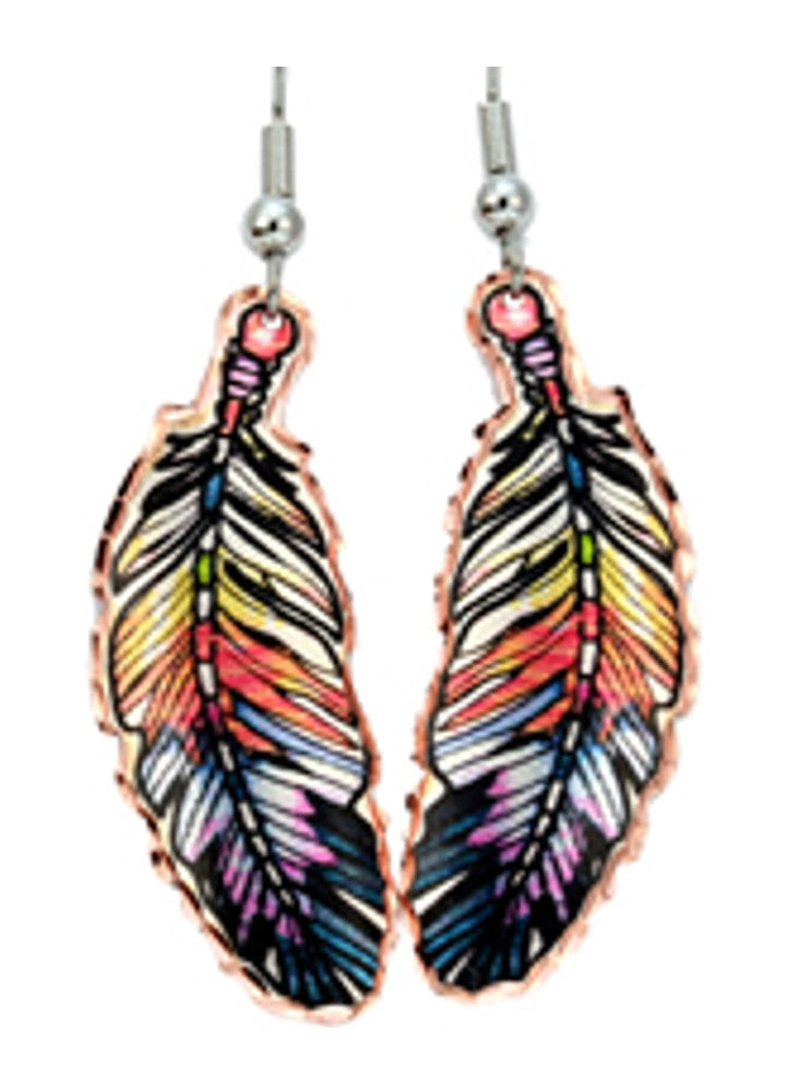 Handmade unique all copper earrings Eagle Feather PAttern