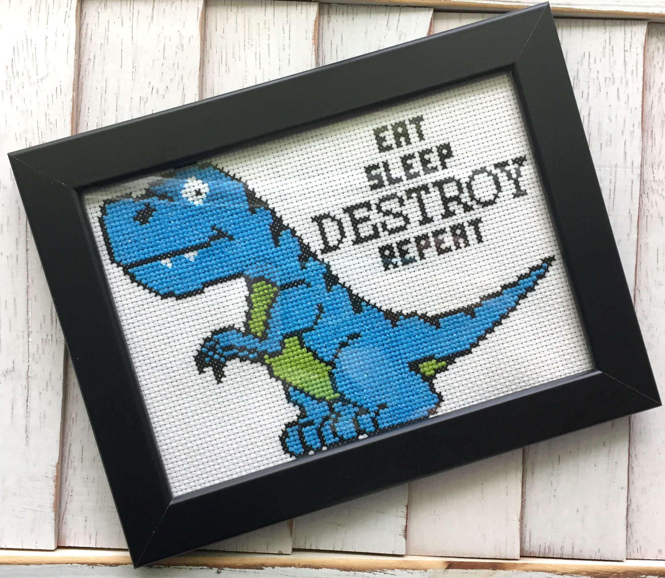 Dinosaur Destroy Counted Cross Stitch DIY KIT Intermediate | Orange Poseidon