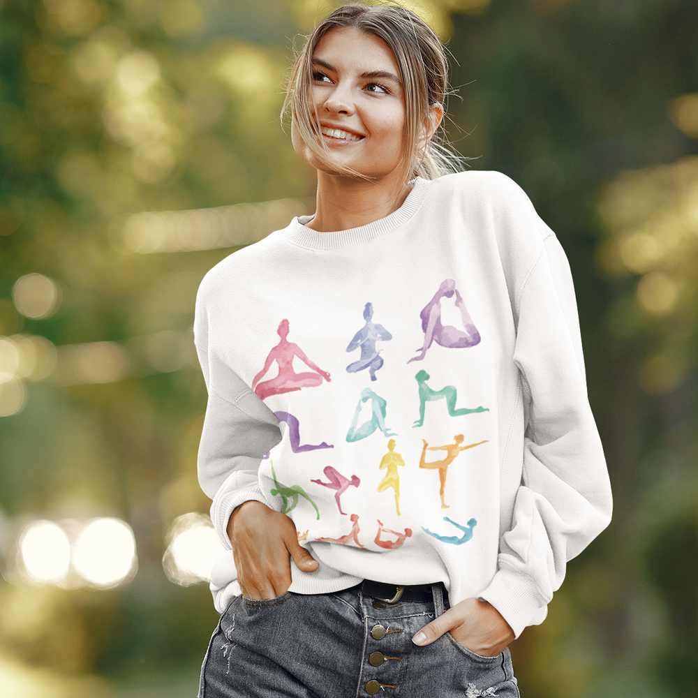 Yoga Theme Crewneck Sweatshirt | Yellow Pandora