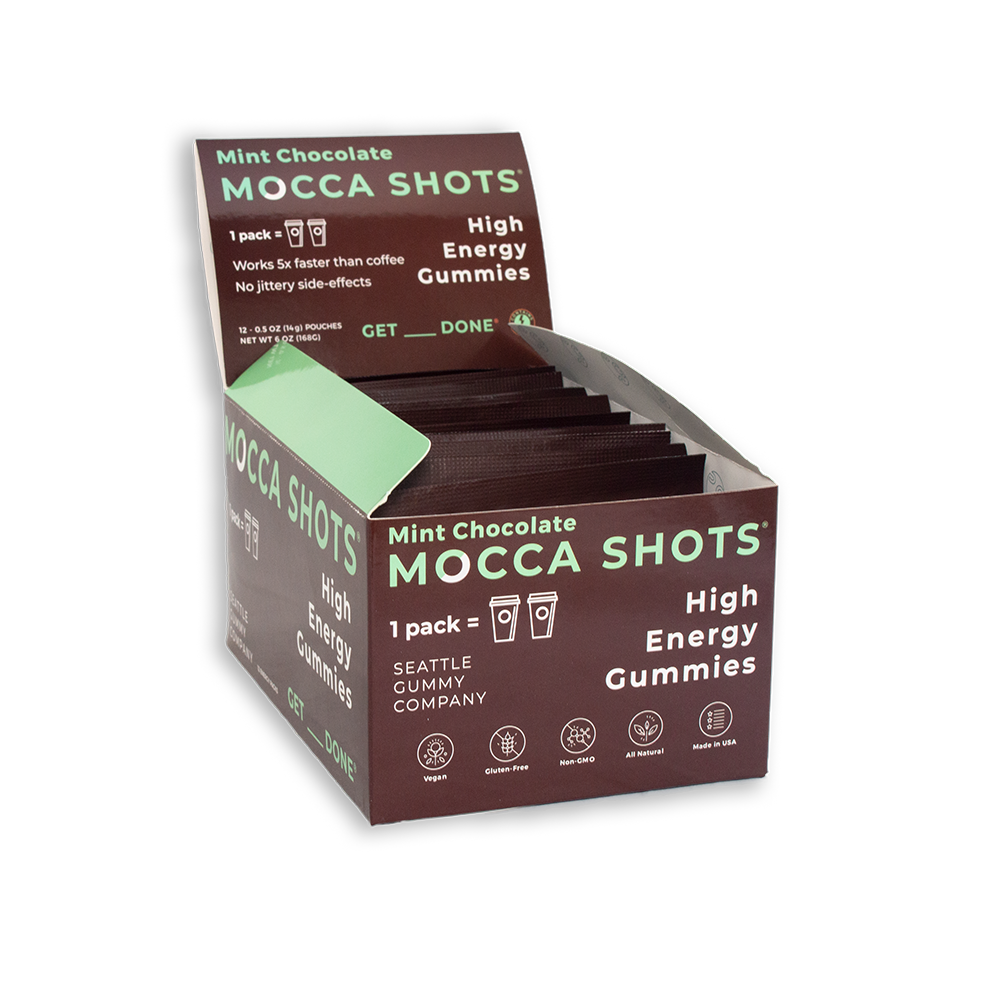 Mocca Shots Mint Chocolate Caffeine Gummy 12-pack 12x2 shots | Orchid Apollo