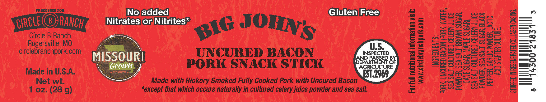 Big John's Nitrite Free Bacon Snack Sticks