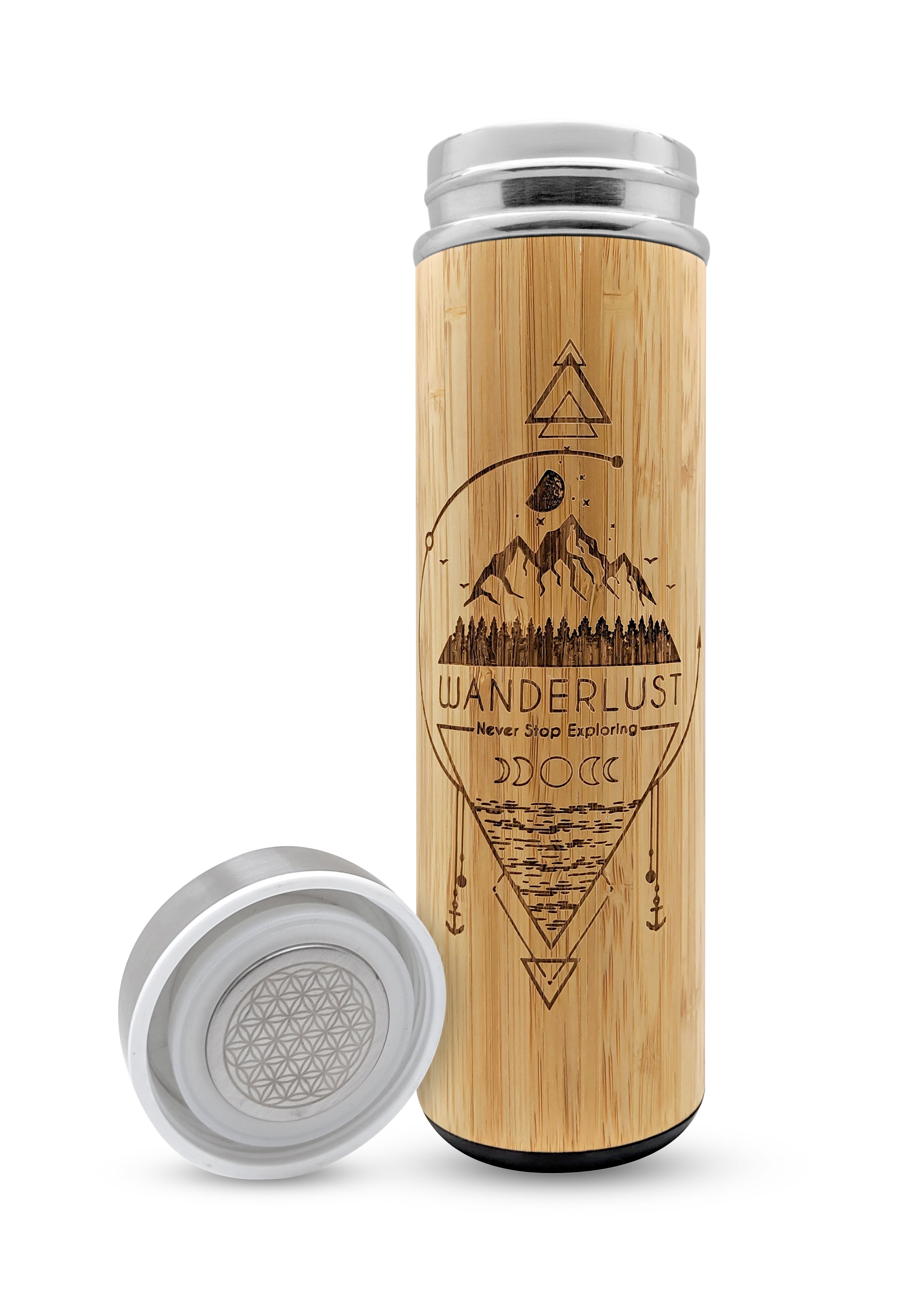 17.9oz WANDERLUST Premium Insulated Bamboo Water Bottle