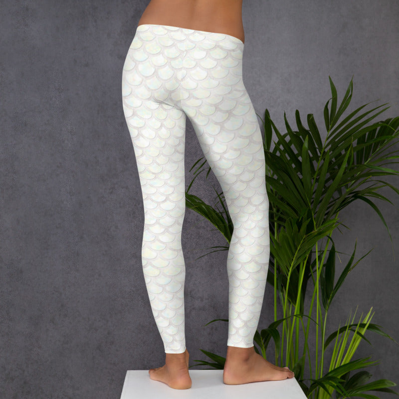 White Mermaid Leggings, Capris and Shorts