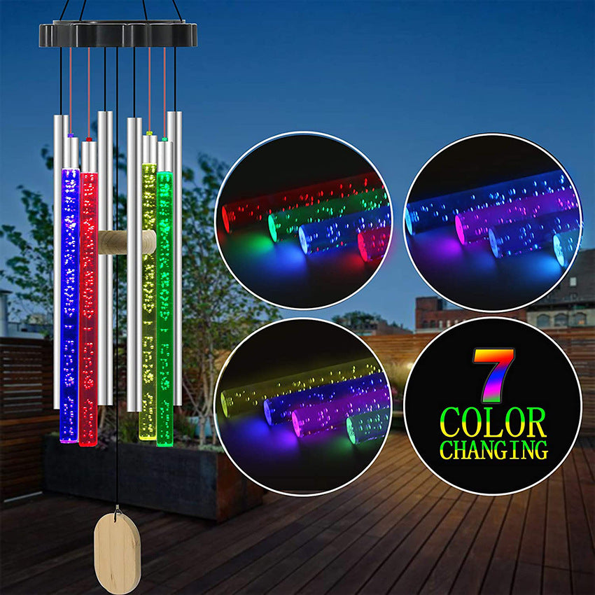 Solar Powered Musical Wind Chime Colorful Bubble Column Garden Decor