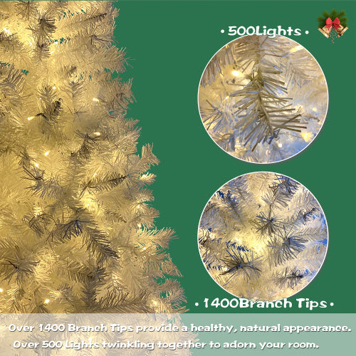 National Christmas Tree White Hinged Spruce with 500 LED lights