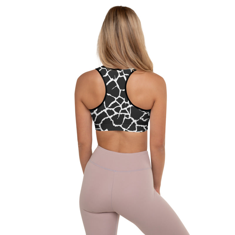 Animal Print Giraffe Padded Black/White Sports Bra