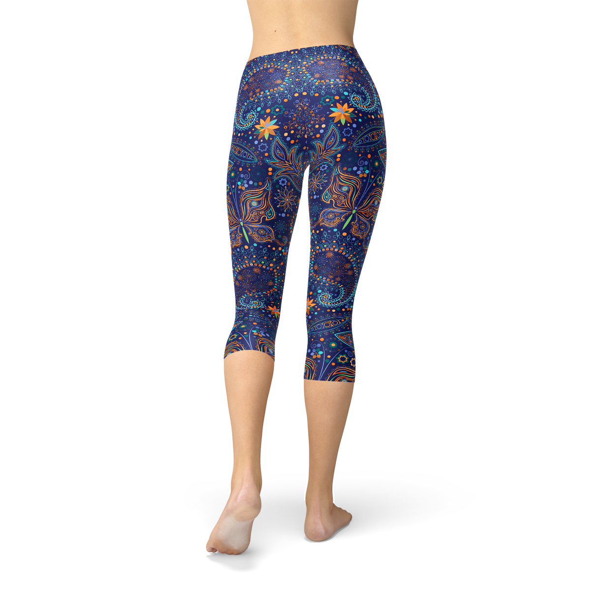 Womens Paisley Butterfly Capri Leggings