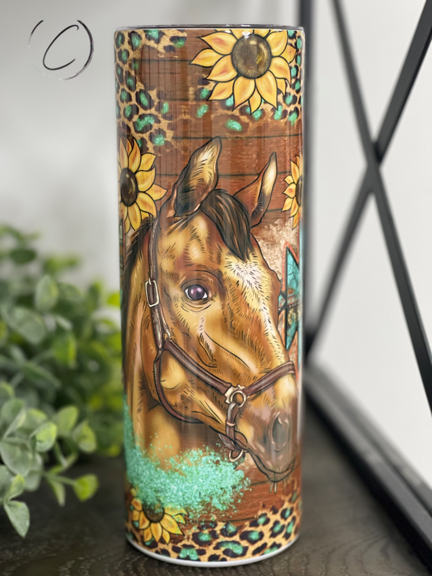 Western Sunflower Horse 20oz Skinny Tumbler