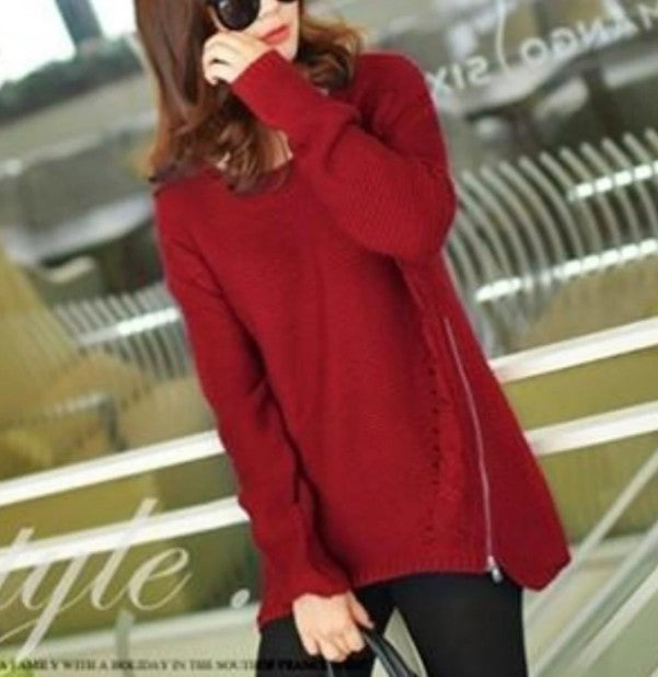 Womens Comfy Casual Sweater with Side Zipper