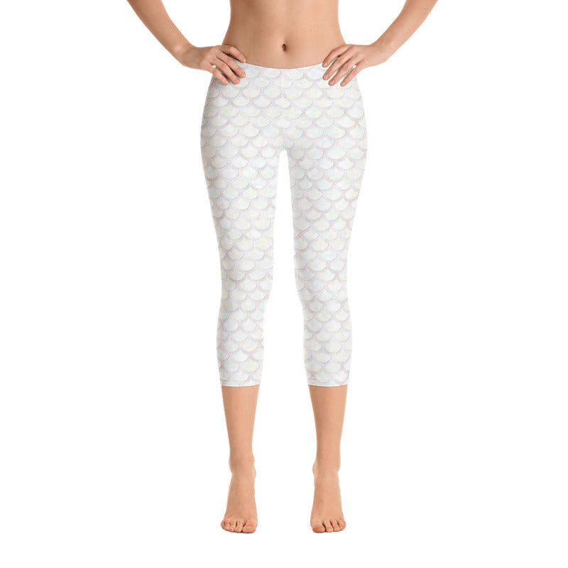 White Mermaid Leggings, Capris and Shorts