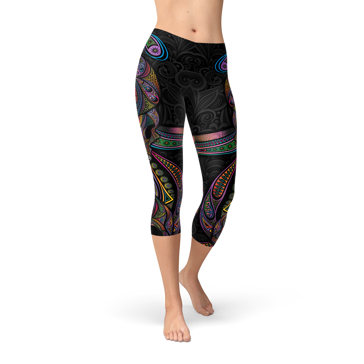 Womens Sugar Skull Capri Leggings | Maroon Sooty