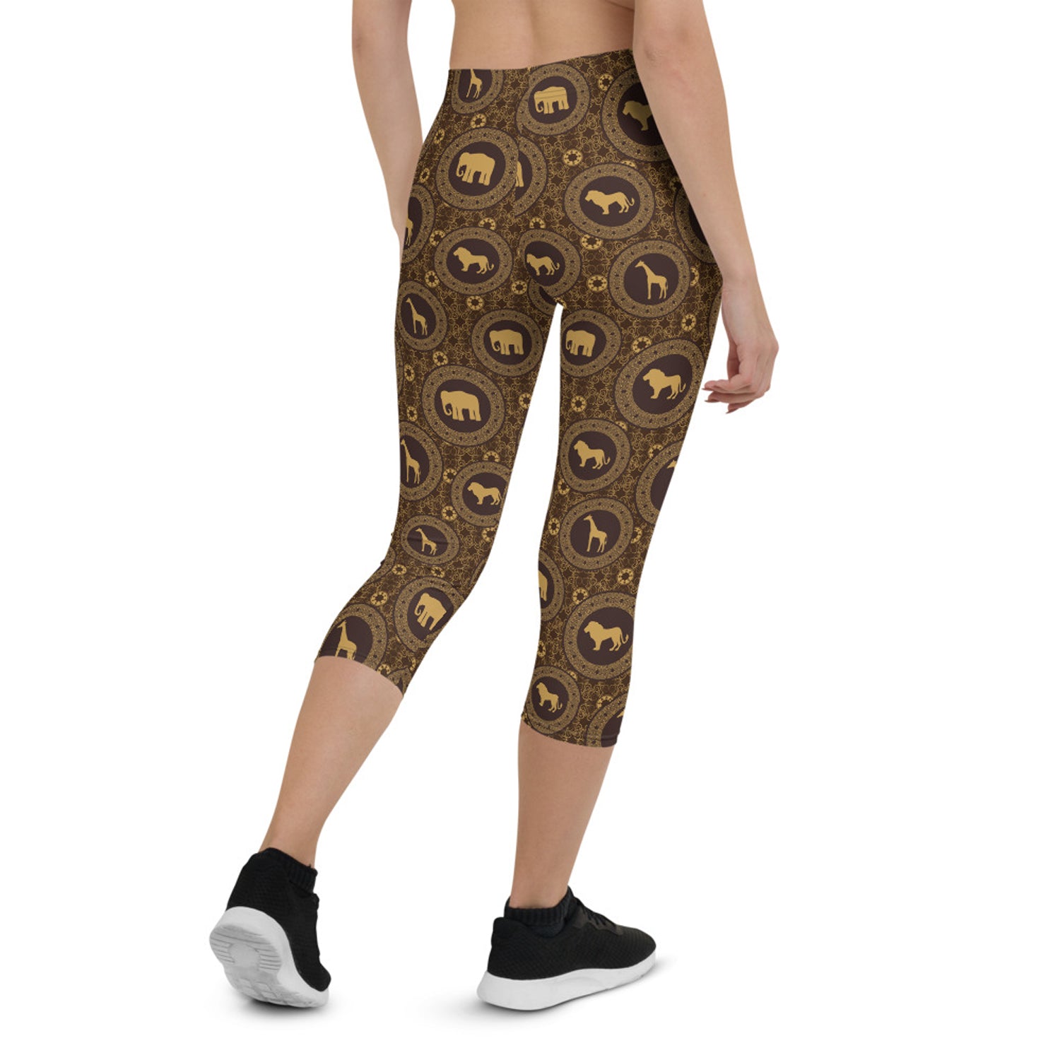 Womens Brown African Safari Animals Capri Leggings