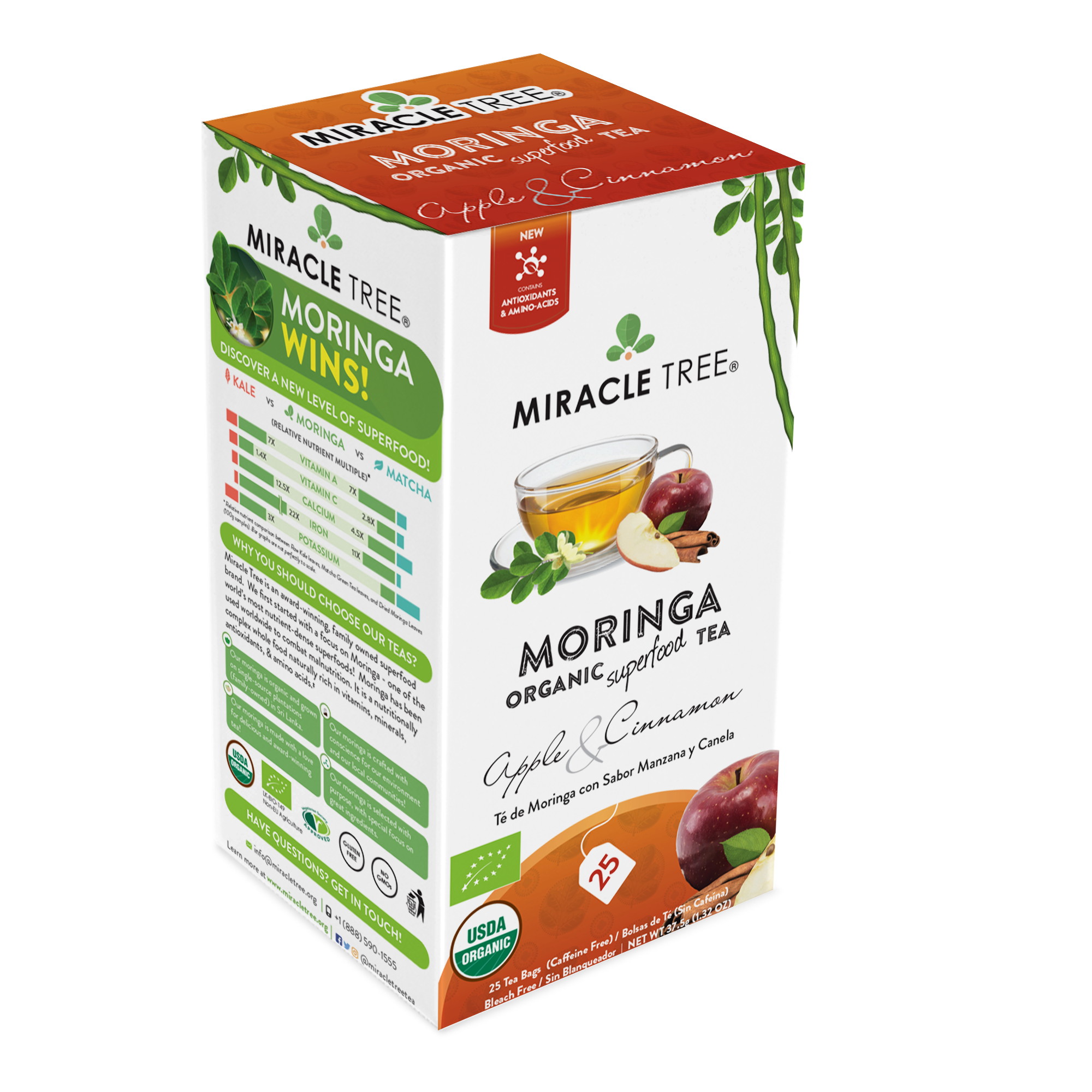 Miracle Tree Organic Moringa Tea, Apple & Cinnamon