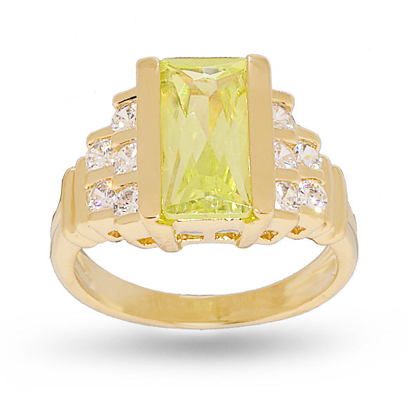 Contemporary Fancy Cut Bright Lemon Green Step Design Ring