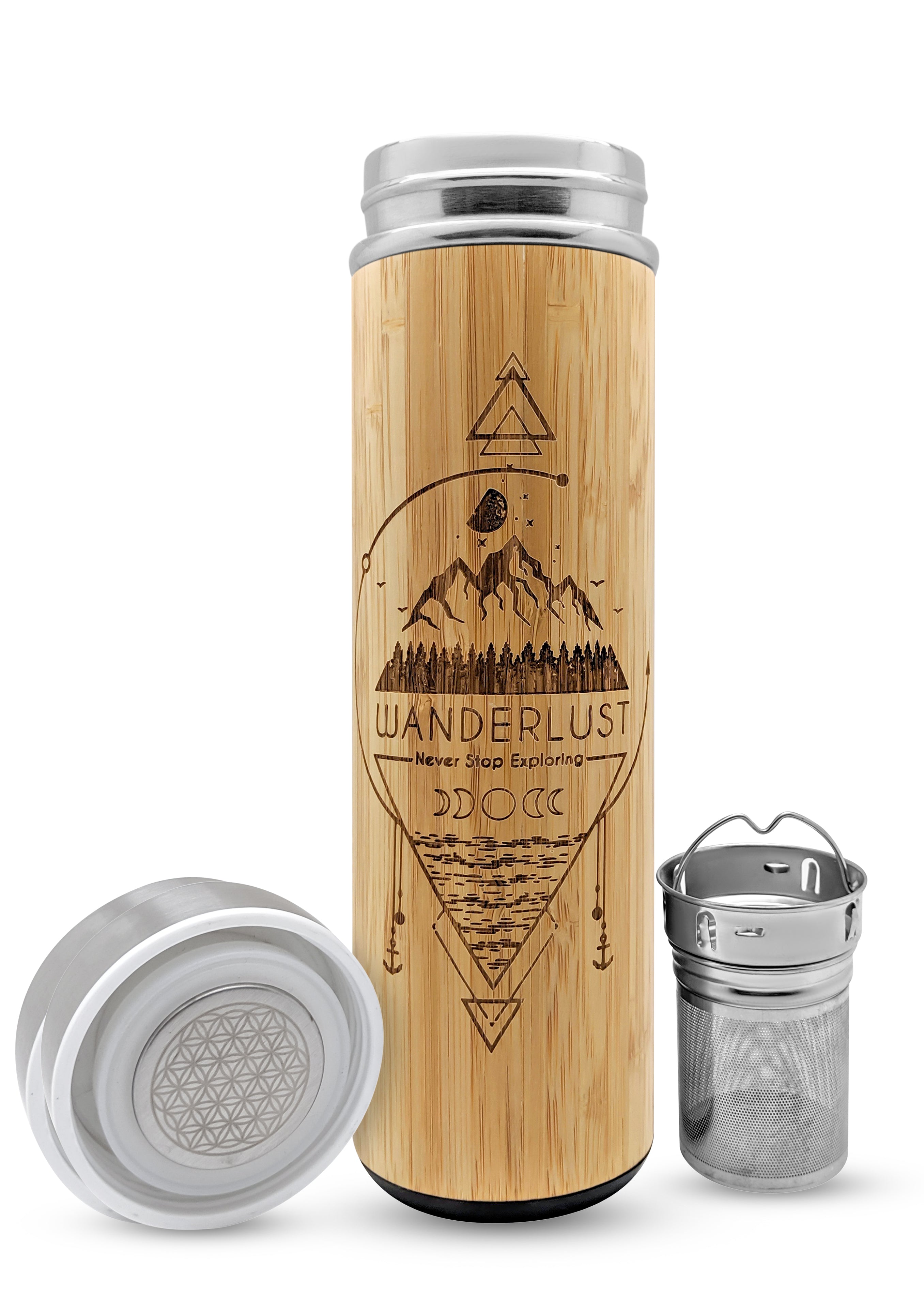 17.9oz WANDERLUST Premium Insulated Bamboo Water Bottle