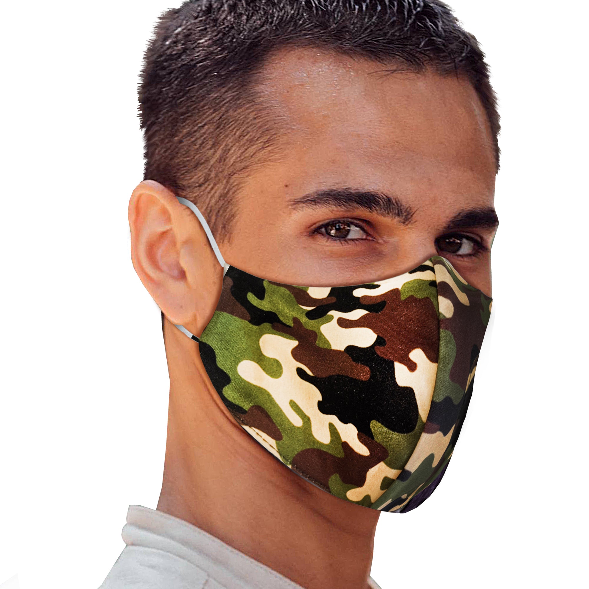 Green Khaki Camo Face Mask | Cyan Poppy