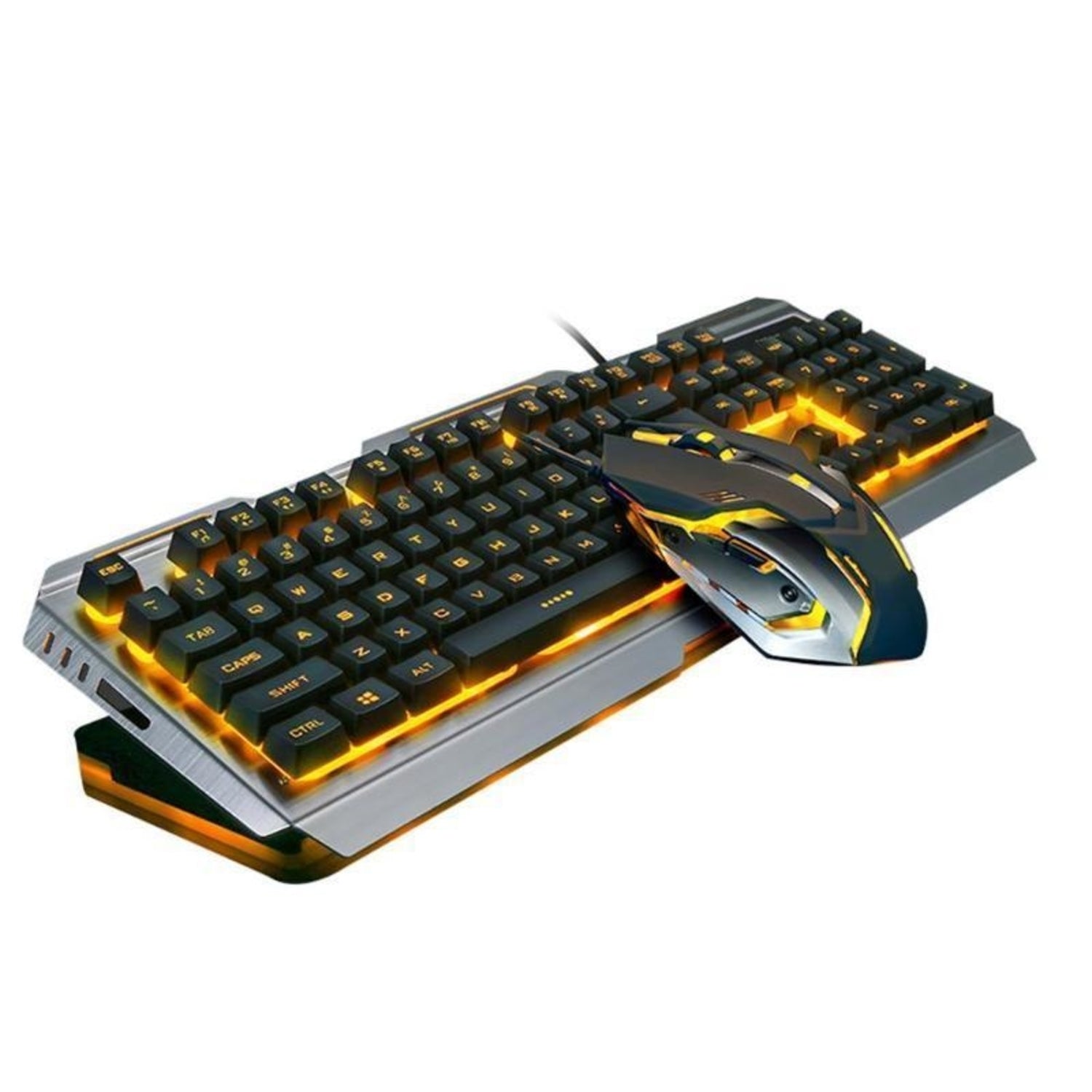 Ninja Dragons Tungsten Gold Metal Frame Gaming Keyboard and Mouse Set | Yellow Pandora