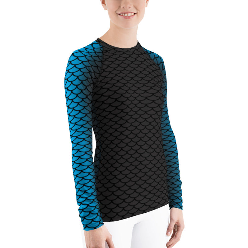 Athletic Rash Guard Long Sleeve Top Turquoise Mermaid