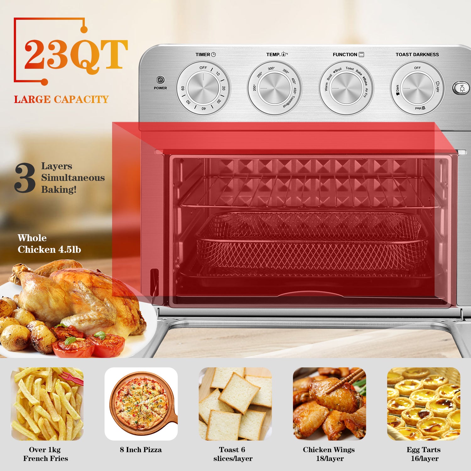 1700W Geek Chef Stainless Steel Air Fryer Toaster Oven