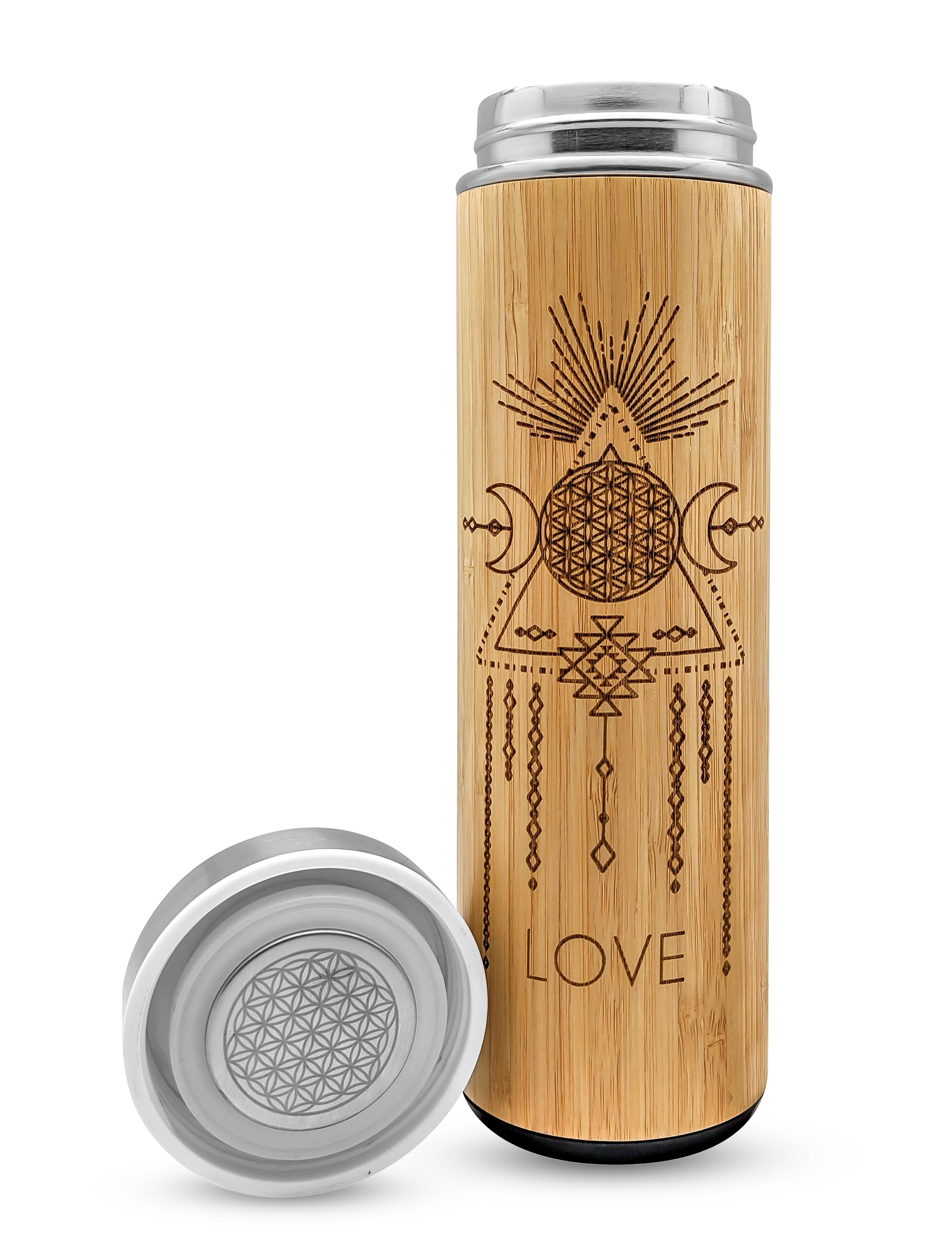 17.9oz LOVE Premium Insulated Bamboo Water Bottle