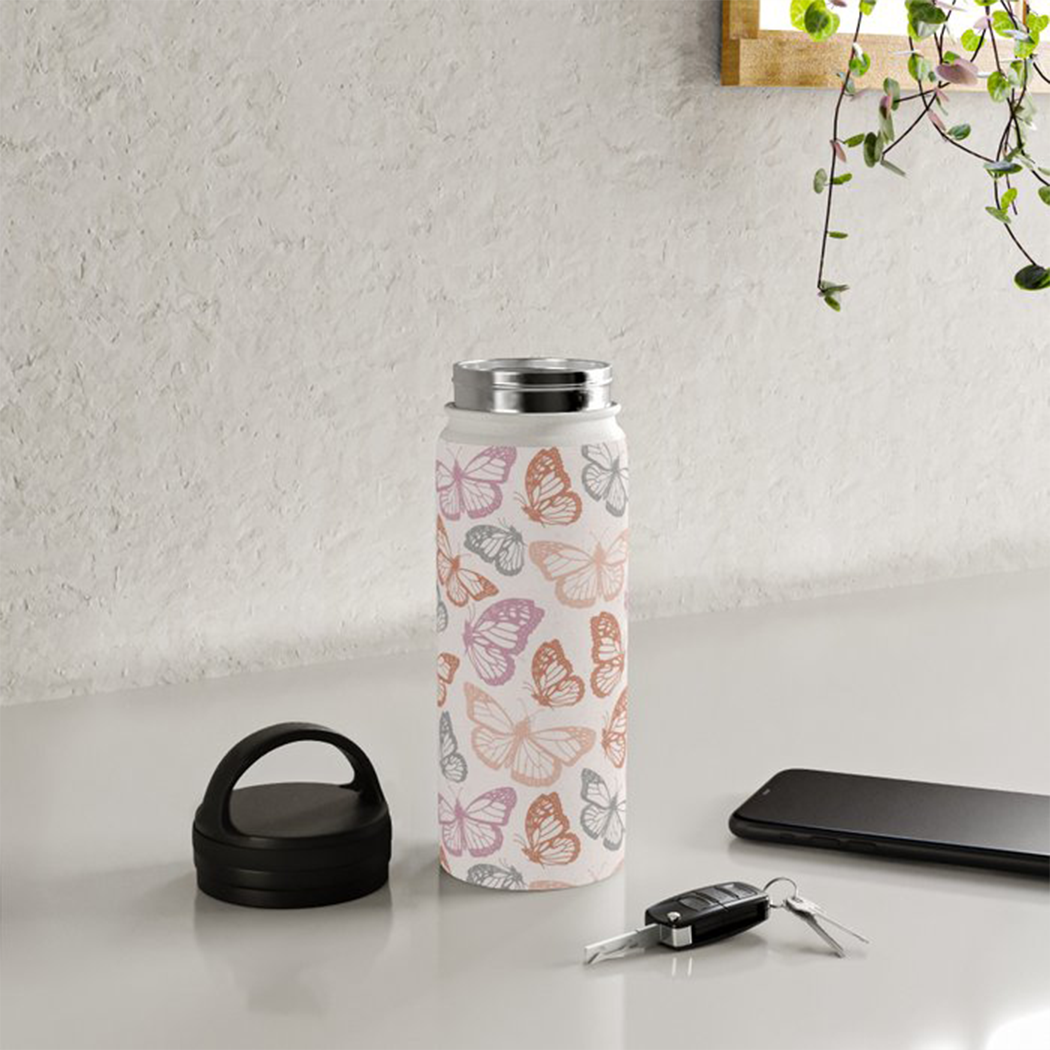 Orange & Pink Butterfly Handle Lid Water Bottle | Orchid Hades