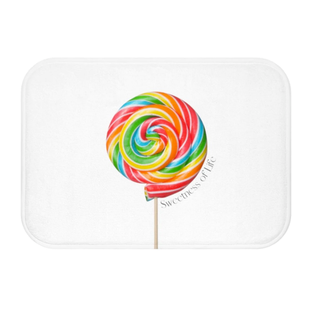 Lollipop Sweetness of Life in White Message Bath Mat | Yellow Pandora