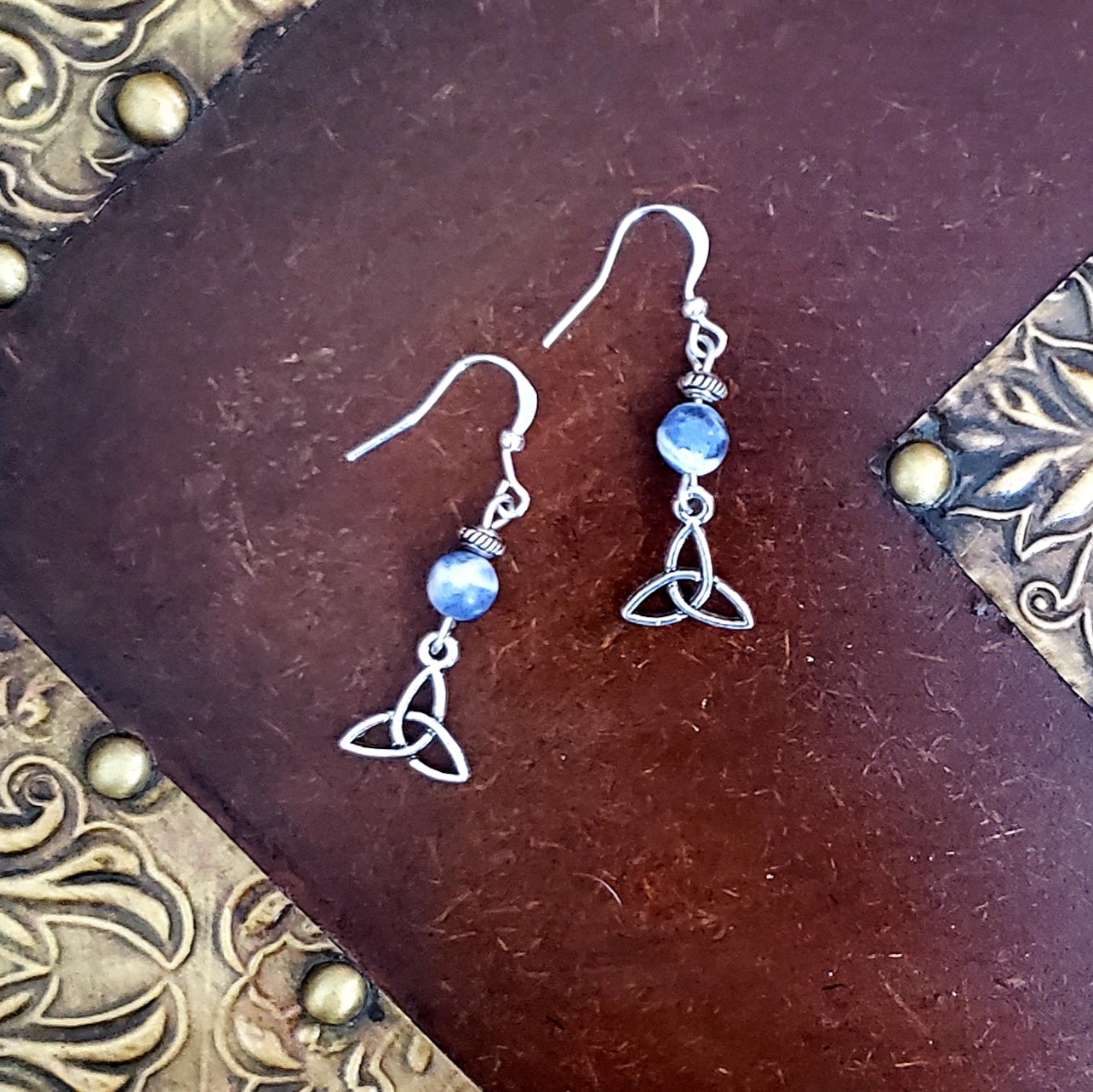 Blue Stone Celtic Irish Knot Earrings Irish Gift Handmade Sodalite | Olive Coeus