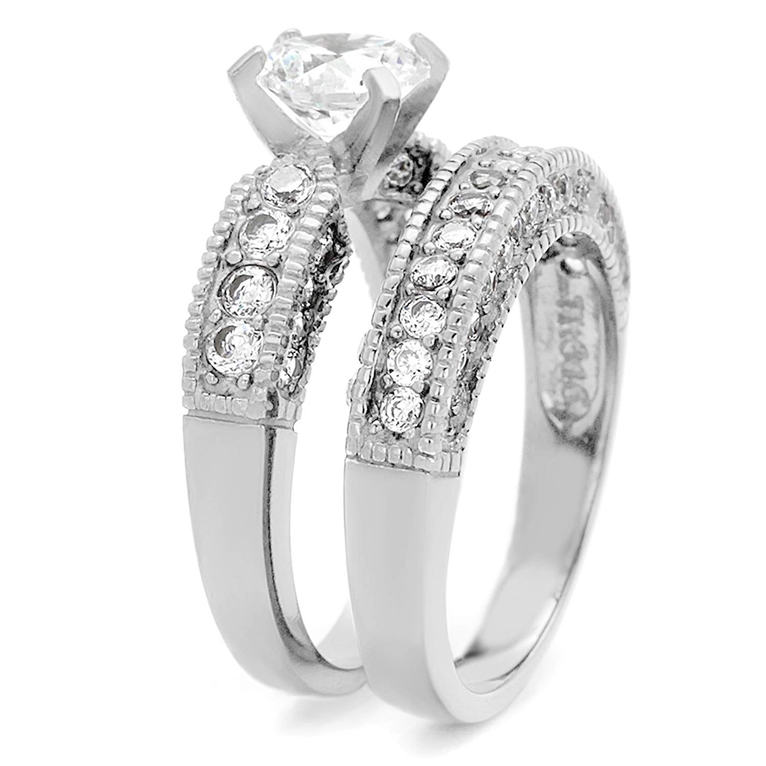 Women 2-Piece Stainless Steel Wedding Ring Set