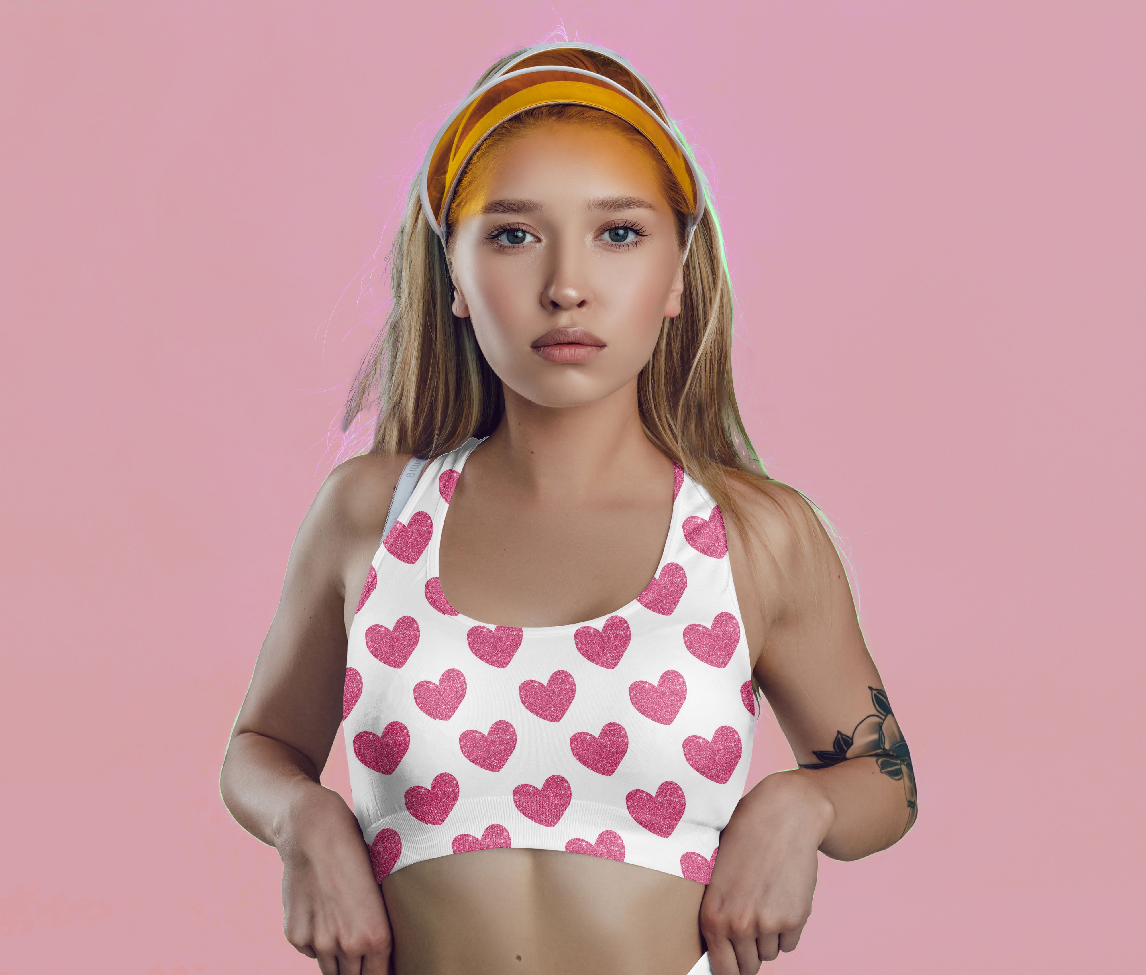 Pink Glitter Hearts Sports Bra