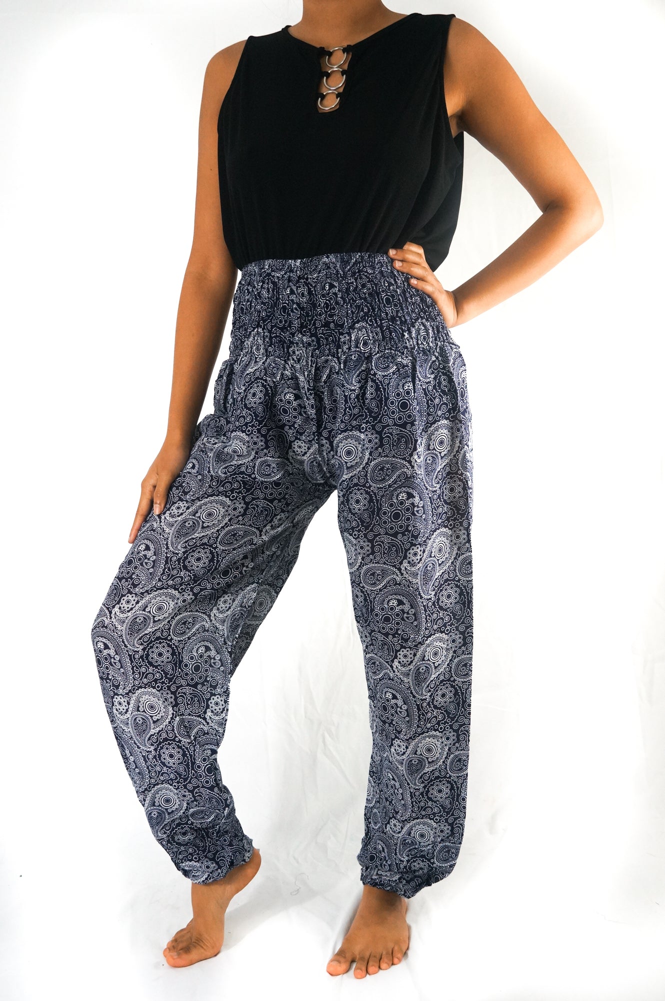 Black Paisley Pants Women Boho Pants Hippie Pants Yoga | Tan Smokey