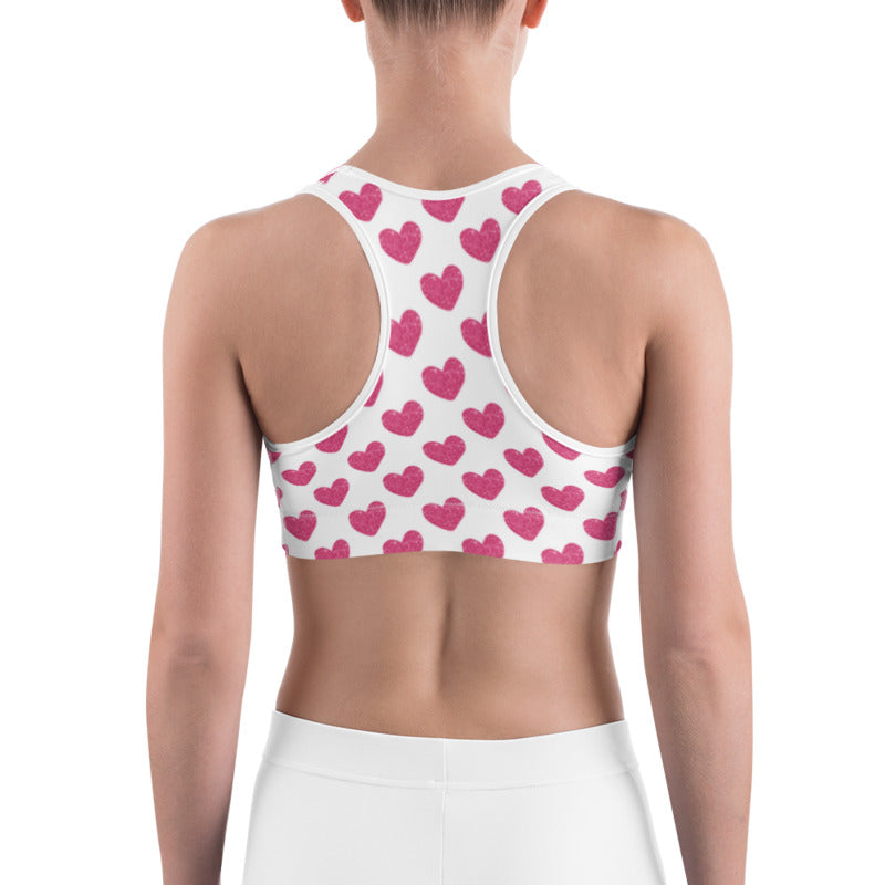 Pink Glitter Hearts Sports Bra