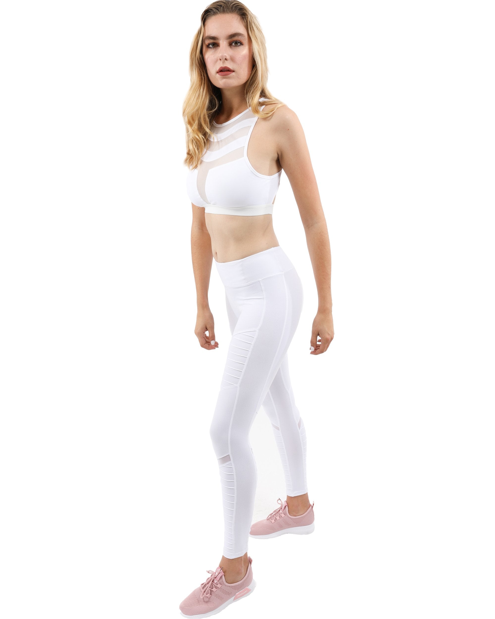 Athletique Low-Waisted Ribbed Leggings - White