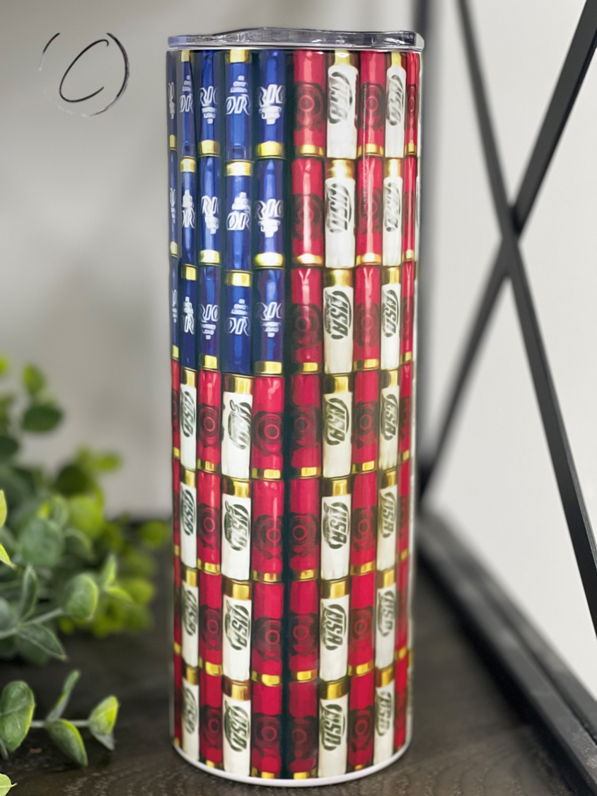 Shotgun Shells American Flag 20oz Skinny Tumbler