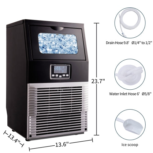 Freestanding Commercial Ice Maker Machine 66LBS/24H Auto-Clean