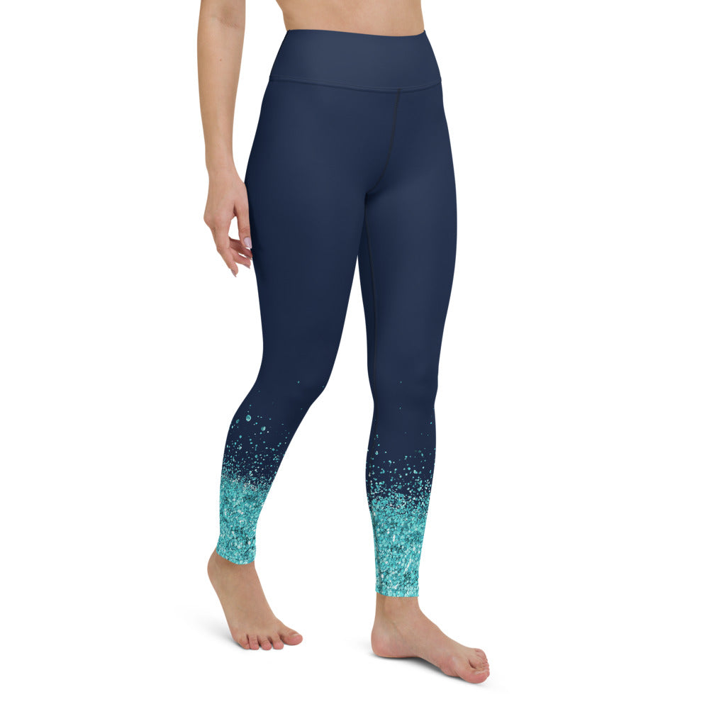 High Waist Navy Blue Glitter Leggings